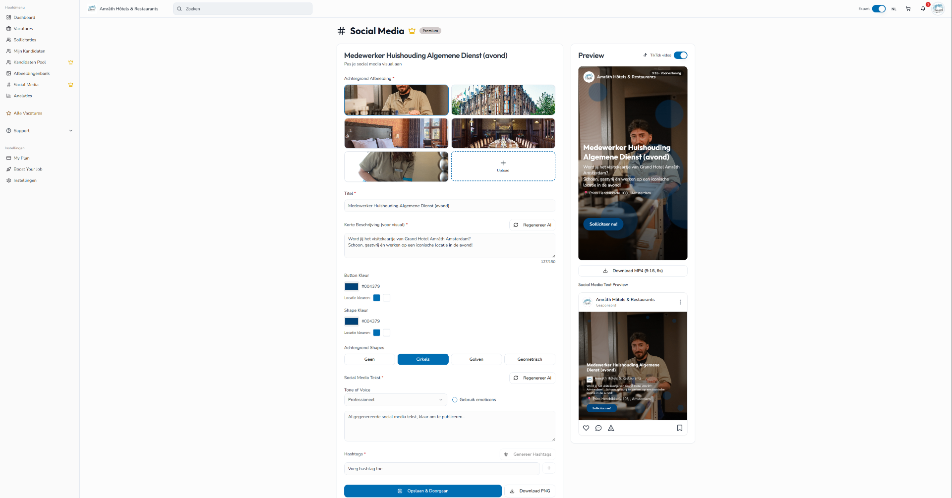 Social media tool — AI-assisted visual and copy generation with live multi-format preview.